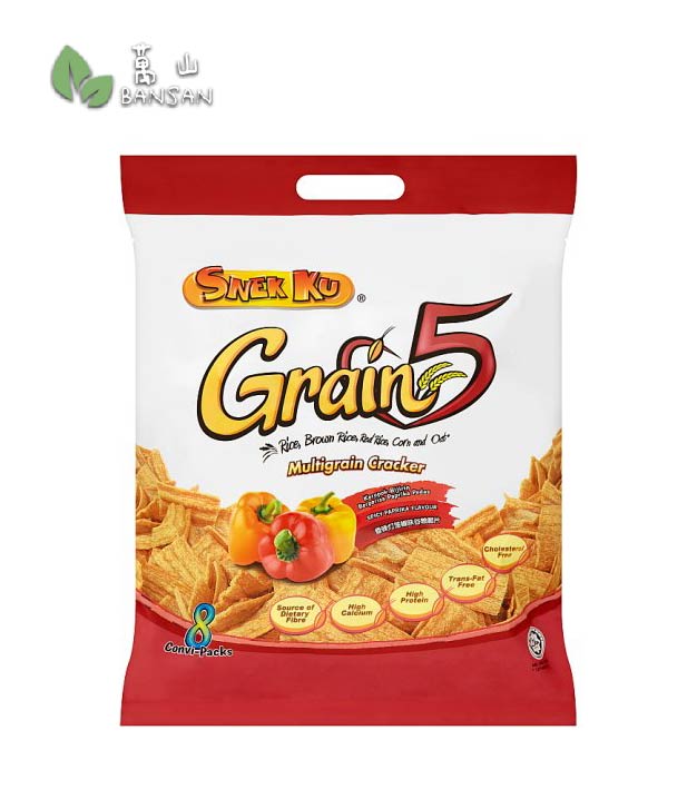 Snek Ku Grain 5 Spicy Paprika Flavour Multigrain Cracker [8 Convi-Packs 128g] - Bansan Penang