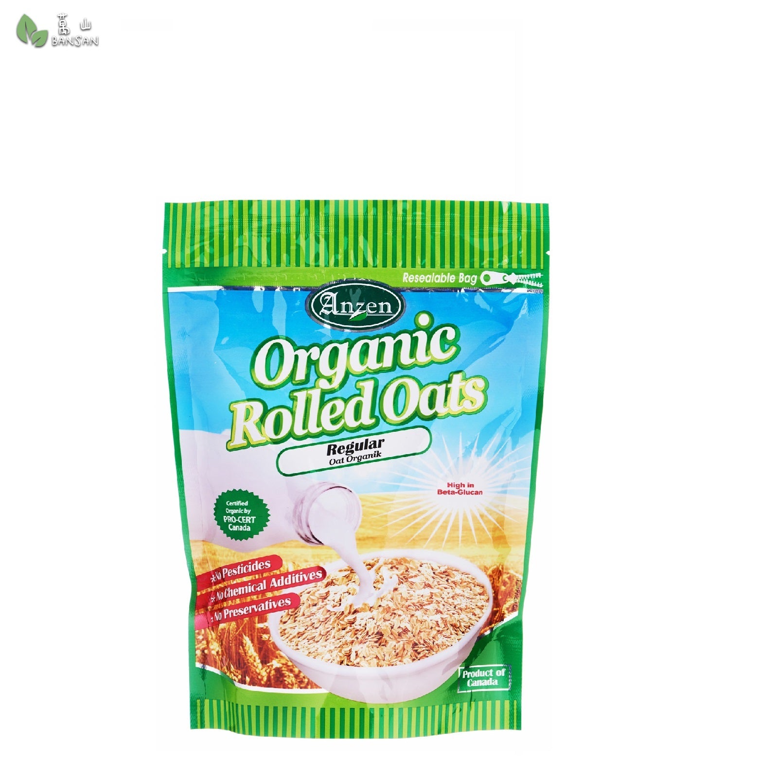 Anzen Regular Organic Rolled Oats (500g) - Bansan Penang